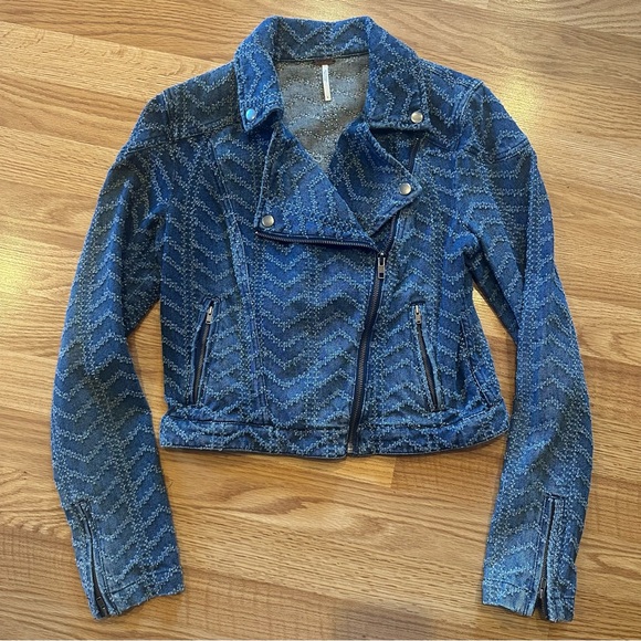 Free People denim motorcycle jacket - Picture 4 of 11